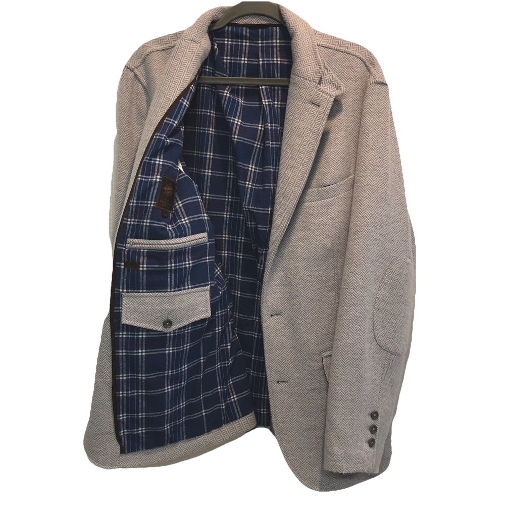 The Territory Ahead Tweed Sport Coat Mens L Herringbone Elbow Patch Flannel - Picture 3 of 12